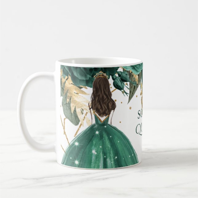 Caneca De Café Emerald Green Dourada Princesa Floral Quinceanera (Esquerda)
