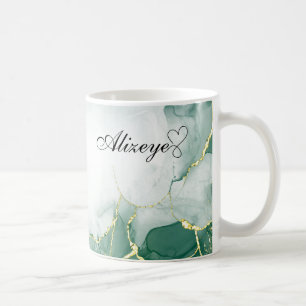 Caneca De Café Emerald Green Dourado Watercolor personalizado