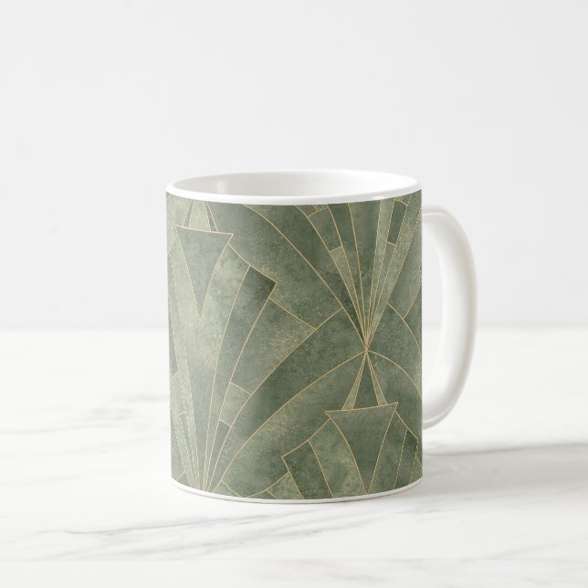 Caneca De Café Emerald Green e Dourado padrão de arte deco (Frente Esquerda)
