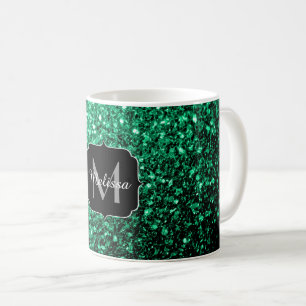 Caneca De Café Emerald Green faux glits brilha monograma