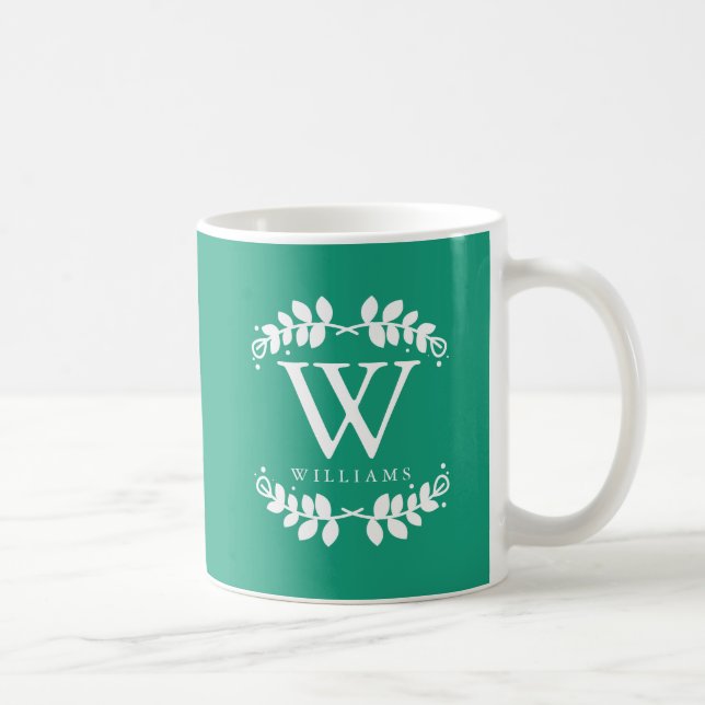 Caneca De Café Emerald Green Vintage Monograma (Direita)