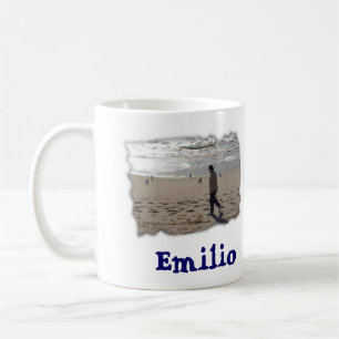 Caneca De Café Emilio na praia-borda, Emilio