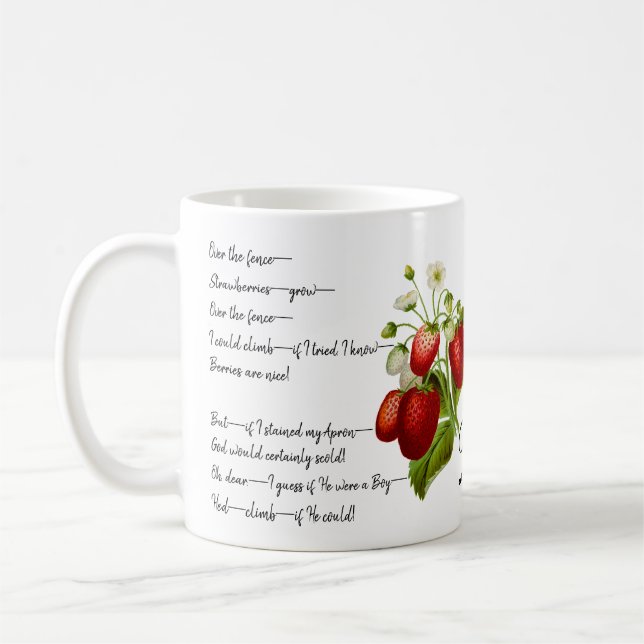 Caneca De Café Emily Dickinson "Over the Fence" Strawberry Poem (Esquerda)