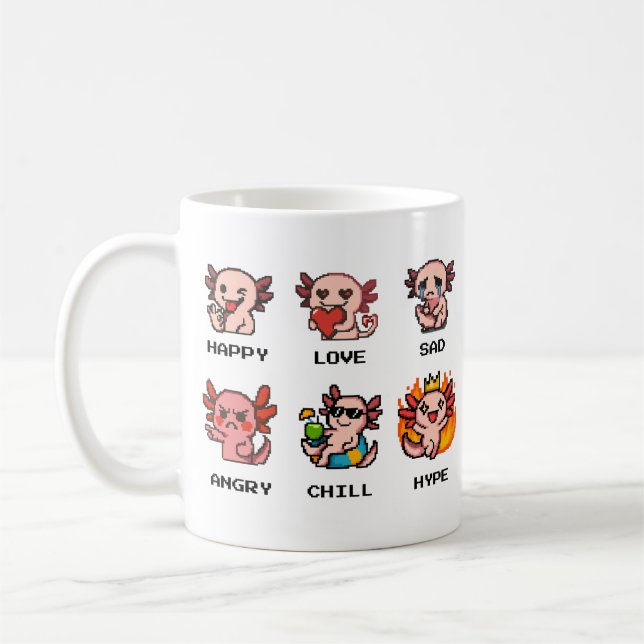 Caneca De Café Emoções de Arte em Pixel Axolotl (Esquerda)