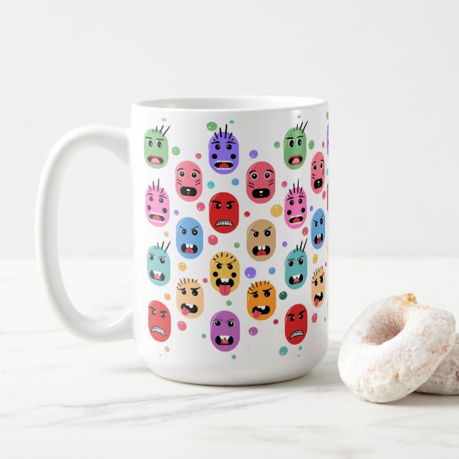 Caneca De Café Emoções Rostos Coloridos (Com Donut)