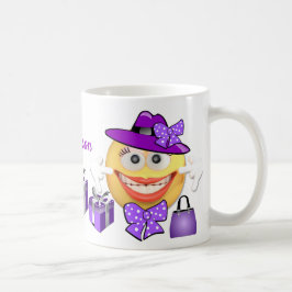 Caneca De Café Emoji comprando Sorriso de Texto Personalizado