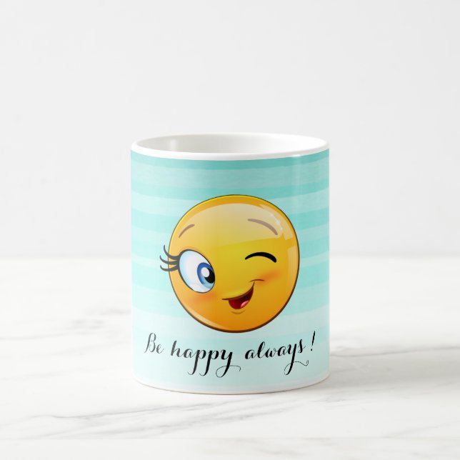 Caneca De Café Emoji Vencendo Adorável Seja feliz sempre (Centro)