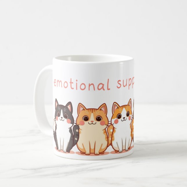 Caneca De Café Emotional Support - Kawaii Cutie Kitties - Cat Mom (Frente Esquerda)