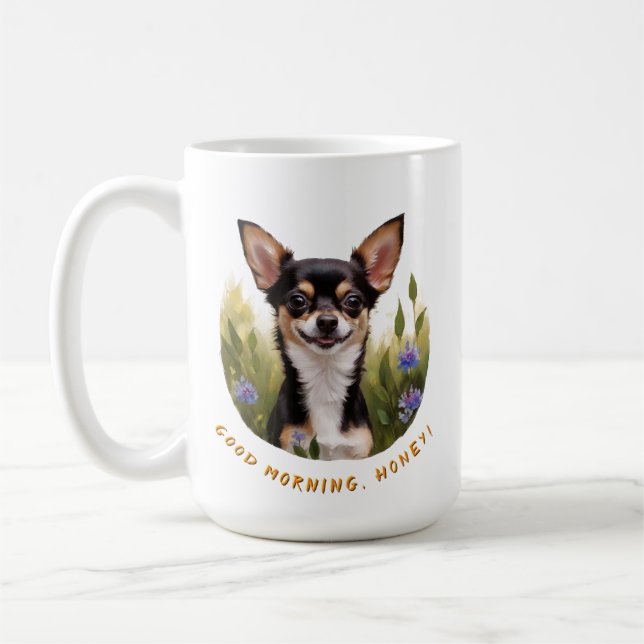 Caneca De Café Encantador Tricolorido Chihuahua Morning (Esquerda)
