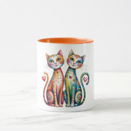 Caneca de café encantadora com par de gatinhos col