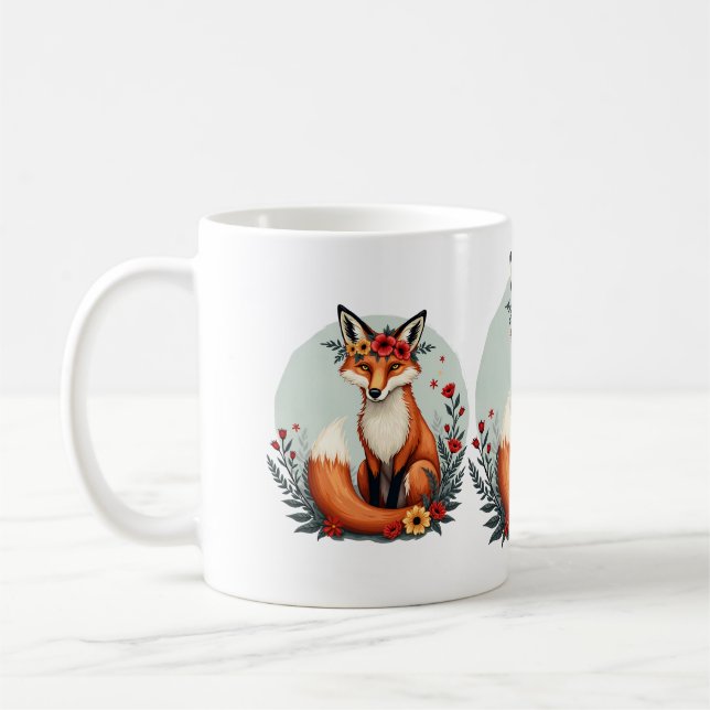 Caneca De Café Encantando Arte Foliar de Fox Woodland Floral (Esquerda)