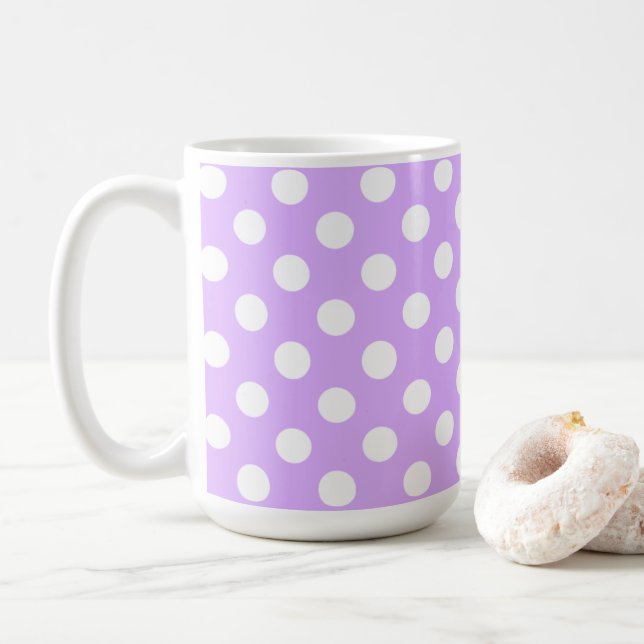 Caneca De Café Encantando Lilac E Grandes Bolinhas Brancas (Com Donut)