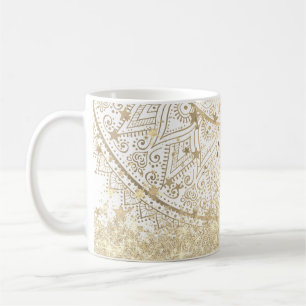 Caneca De Café Encantando Mandala com Douradas Estrelas sobre Bra