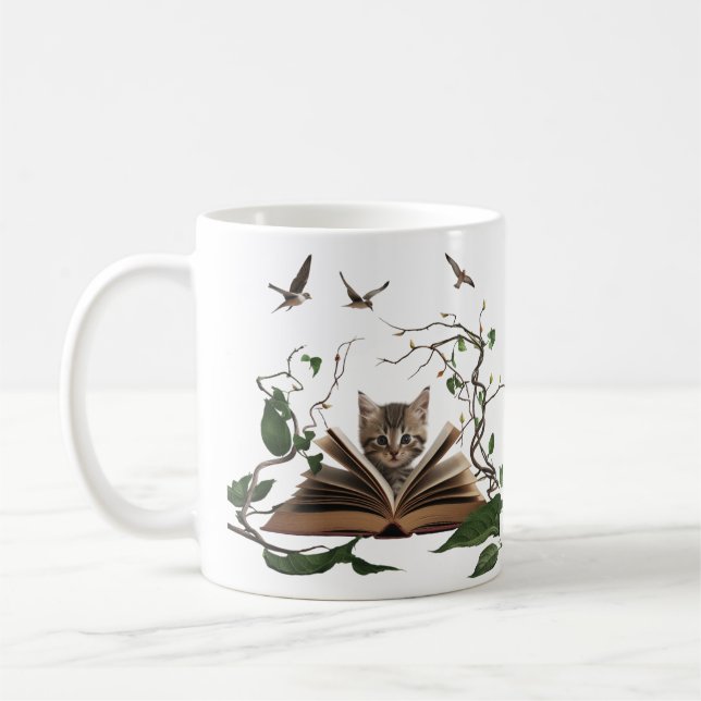 Caneca De Café Enchanted Bookworm Kitten Coffee Mug  (Esquerda)