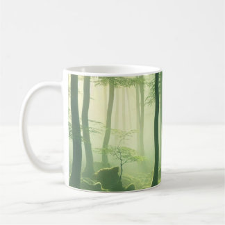 Caneca De Café Enchanted Misty Forest Serene Green Woodland Scene