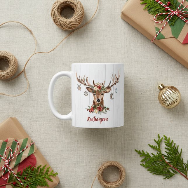 Caneca De Café Encomendas de Reinadores de Natal | Madeira russa (Cute Christmas Reindeer Ornaments | Rustic Wood Coffee Mug)