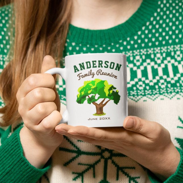Caneca De Café Encontro Familiar Nome Personalizado Árvore Verde (Criador carregado)
