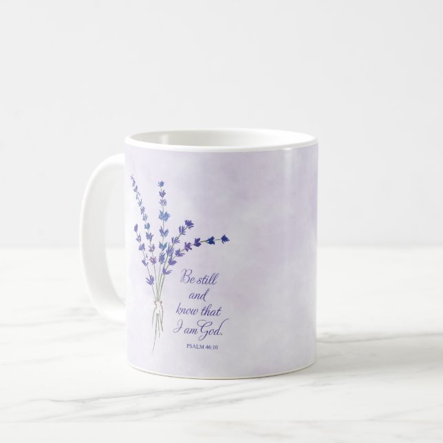 Caneca De Café Encorajamento Cristão Lavanda com Escritura  (Frente Esquerda)