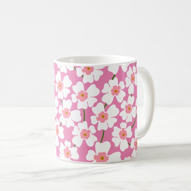Caneca De Café Energia de Flores Branca e Rosa Fantástico (Frente Esquerda)