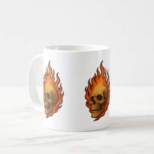 Caneca De Café Energia Ousada de Halloween com Caveira Flamejante