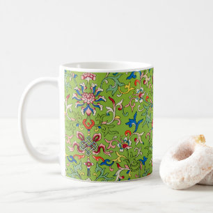 Caneca De Café Enfeite Chinês Vintage Owen Jones Floral Verde
