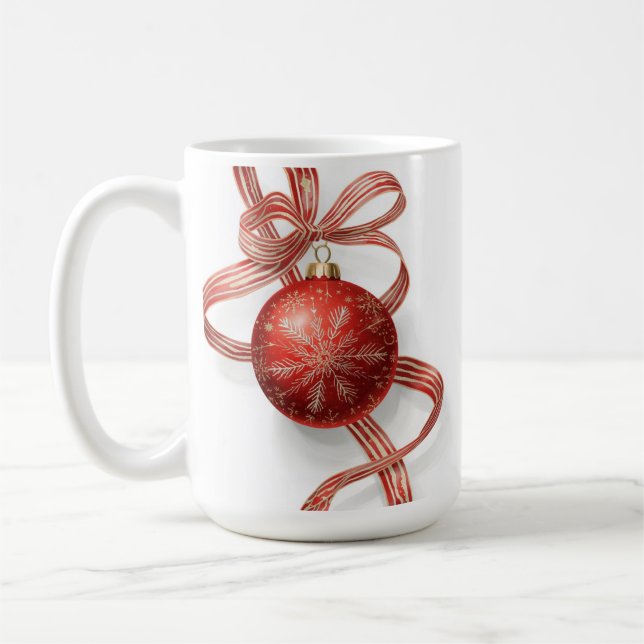 Caneca De Café Enfeite de Bolha Vermelha com Fita de Floco de Nev (Esquerda)