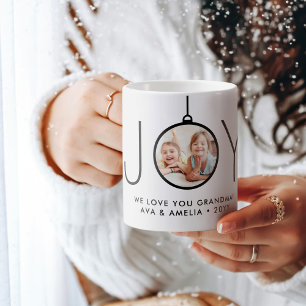 Caneca De Café Enfeite de Foto JOY Simples Natal Moderno Feriado