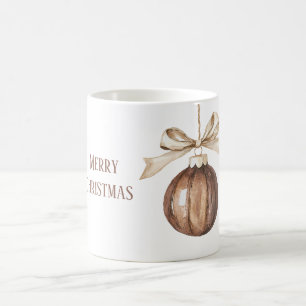 Caneca De Café Enfeite de Natal Marrom com Laço Creme
