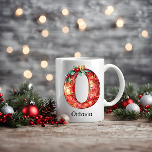Caneca De Café Enfeite de Natal Personalizado Monograma O