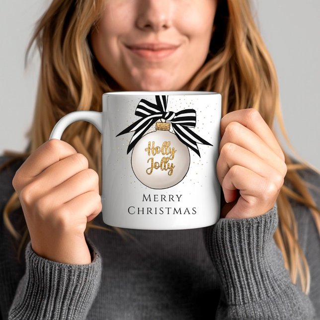 Caneca De Café Enfeite de Natal Preto e Branco (Merry Christmas Bauble Black And White Coffee Mug)