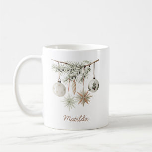 Caneca De Café Enfeite de Natal Verde Musgo Árvore de Natal Branc