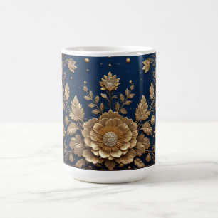 Caneca De Café Enfeite Floral Dourado