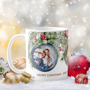 Caneca De Café Enfeites de Natal 3 Fotos Família