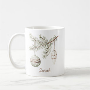 Caneca De Café Enfeites de Natal Antigos Pinho Verde Suave