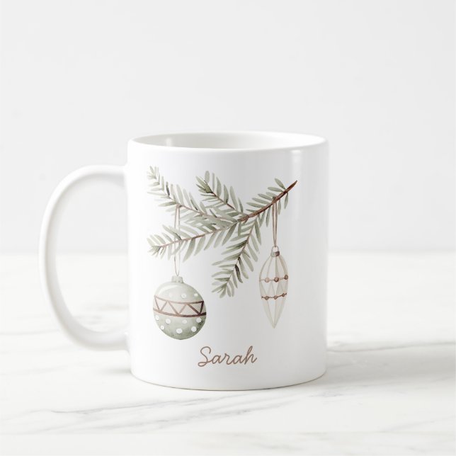 Caneca De Café Enfeites de Natal Antigos Pinho Verde Suave (Esquerda)