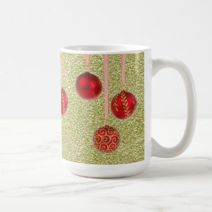 Caneca De Café Enfeites de Natal Brilhantes Dourado Vermelho Cane