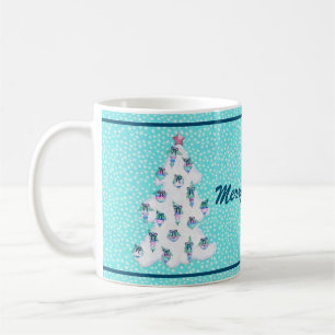 Caneca De Café Enfeites de natal de Aquarela felizes na neve aqu
