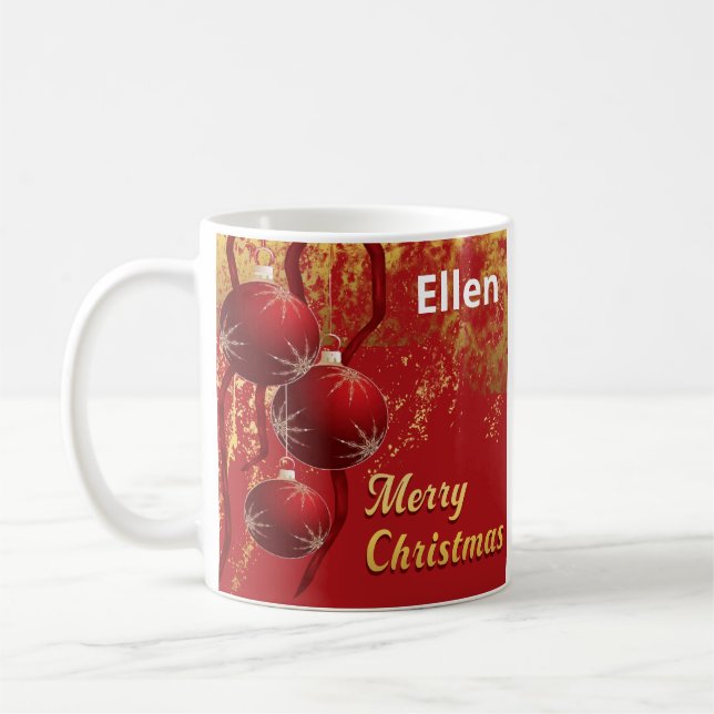 Caneca De Café Enfeites de natal de luxo, de vermelho e de ouro (Esquerda)