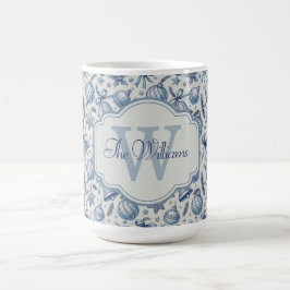 Caneca De Café Enfeites de natal de Toile Azul do Monograma Perso