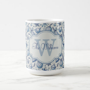 Caneca De Café Enfeites de natal de Toile Azul do Monograma Perso