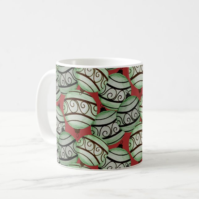 Caneca De Café Enfeites de natal divertido com padrões (Frente Esquerda)