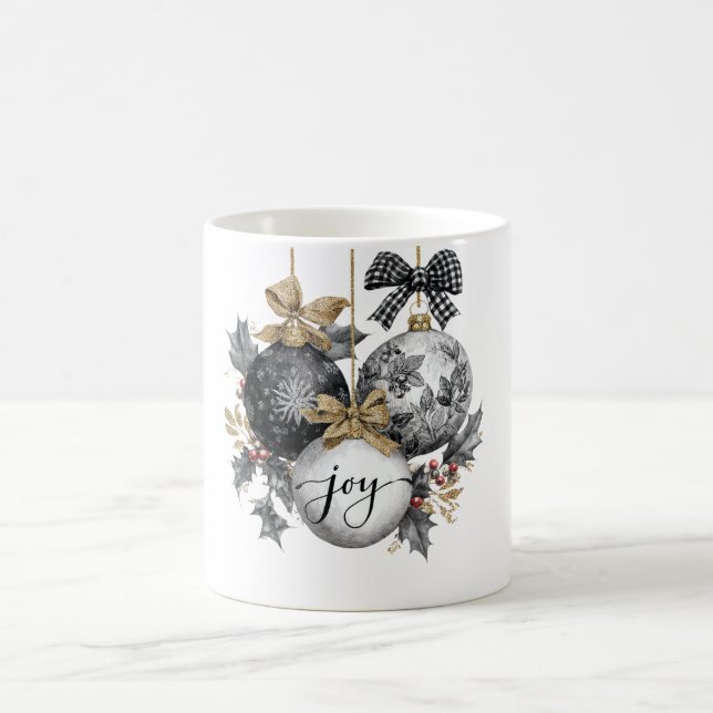 Caneca De Café Enfeites de Natal Elegantes Preto e Branco (Centro)