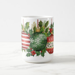 Caneca De Café Enfeites de Natal em Aquarela Guirlanda de Azevinh