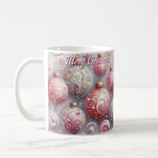 Caneca De Café Enfeites de natal Impressionistas Whimsical Rosa (Esquerda)