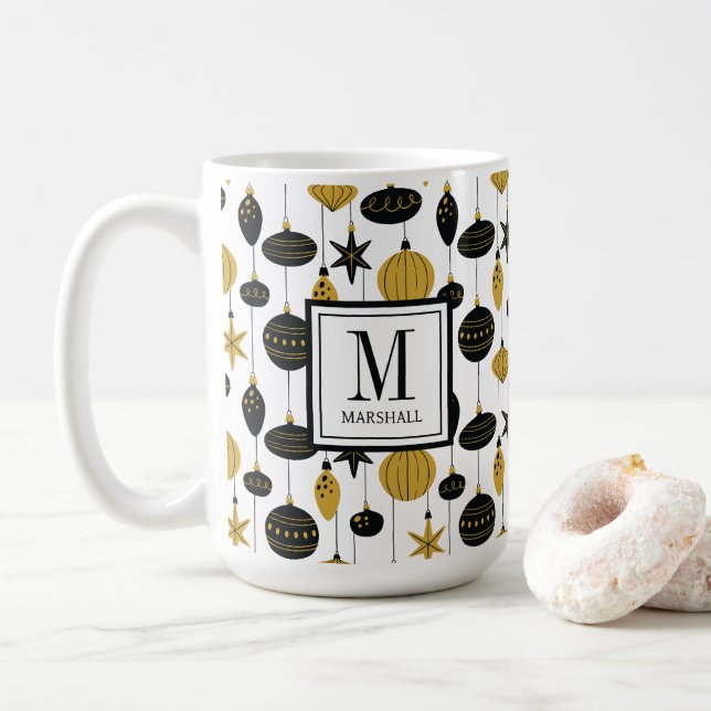 Caneca De Café Enfeites de Natal Monograma Nome Feriado (Com Donut)