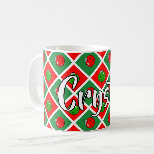 Caneca De Café Enfeites de Natal Personalizados de Pickleball (Frente Esquerda)