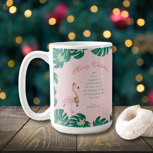 Caneca De Café Enfeites de Natal Rosa Tropical Flamingo Chapéu de