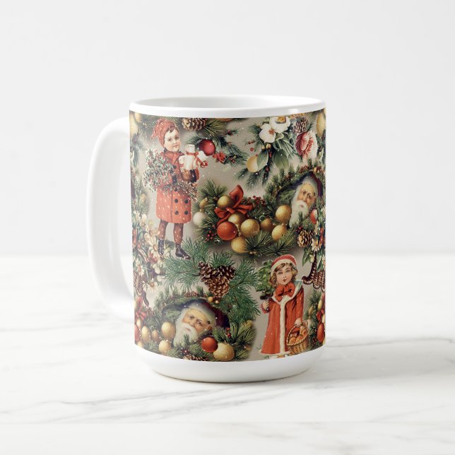 Caneca De Café Enfeites de Natal Vitorianos Antigos (Frente Esquerda)