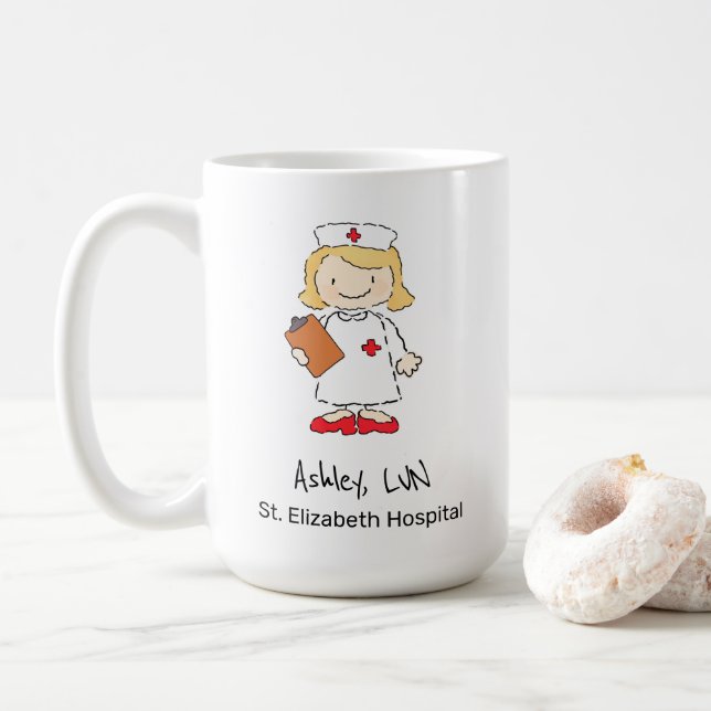 Caneca De Café Enfermeira Bonita Doutor Cartoon Personalizado (Com Donut)