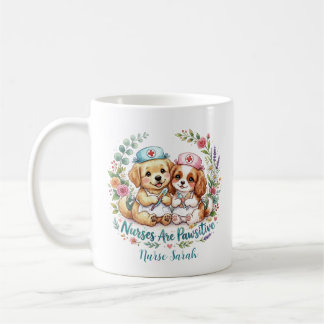 Caneca De Café Enfermeira Cachorrinho Fofo Pawsitive Aquarela Per
